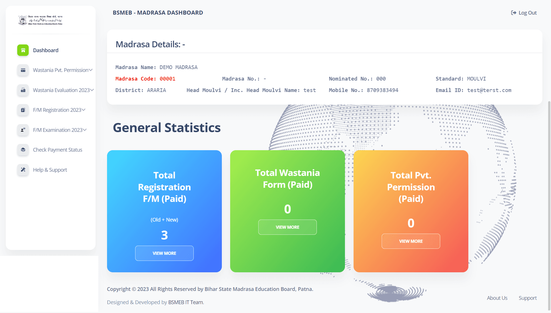 BSMEB Academic Portal interface